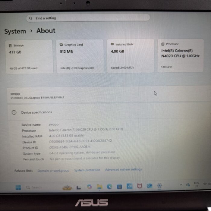 Asus VivoBook | Inte Celeron | 4GB Ram | 512GB SSD | Rose Gold - Image 6