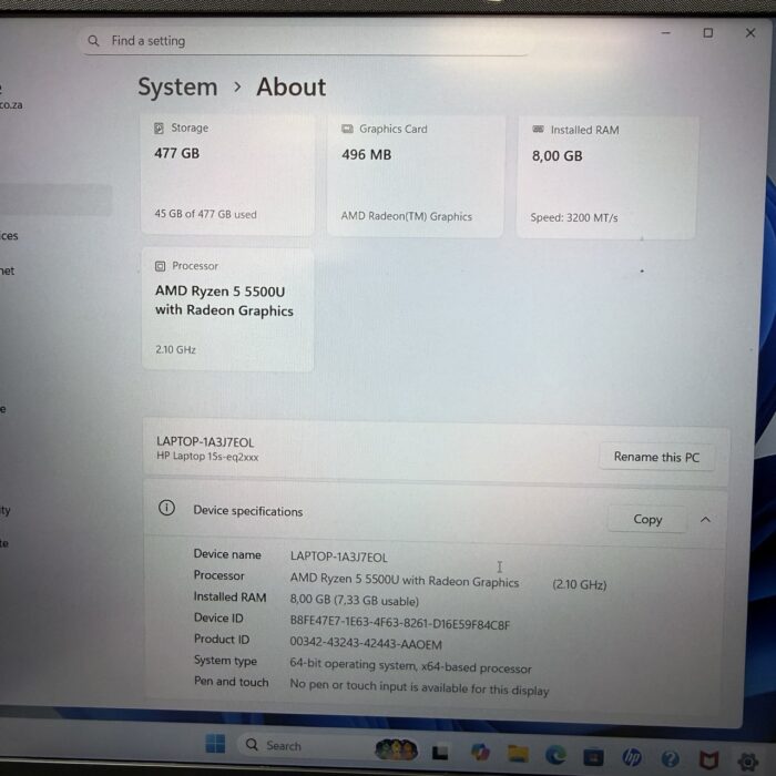 HP 15s-eq2xxx AMD Ryzen 5 @2.10GHz 8GB RAM and 512GB SSD Silver - Image 7